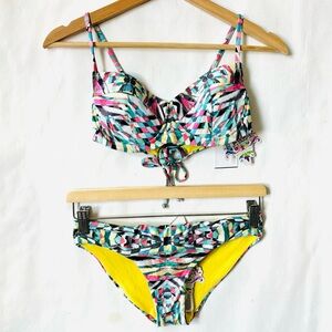BECCA By Rebecca Virtue Paisley 2 Piece Bikini Top Bottom Set Yellow Size Small